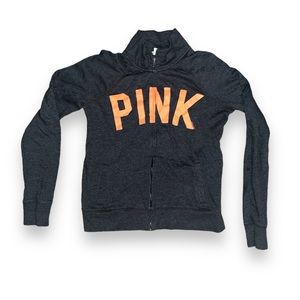 EUC PINK Victoria Secret zip up jacket. Size: Medium. Dark Heather Gray